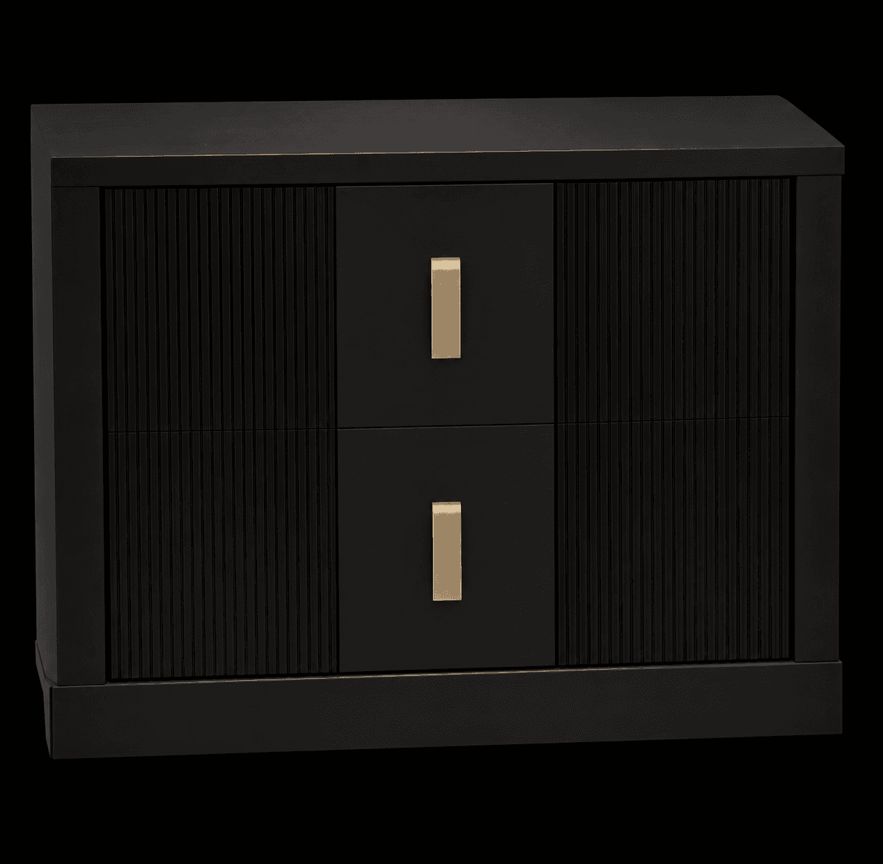 A contemporary matte black nightstand featuring a rectangular silhouette and vertically fluted front… — 3D model