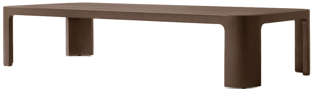 A low-profile coffee table with a rectangular top and four sturdy, block-like legs. The design featu… — 3D model