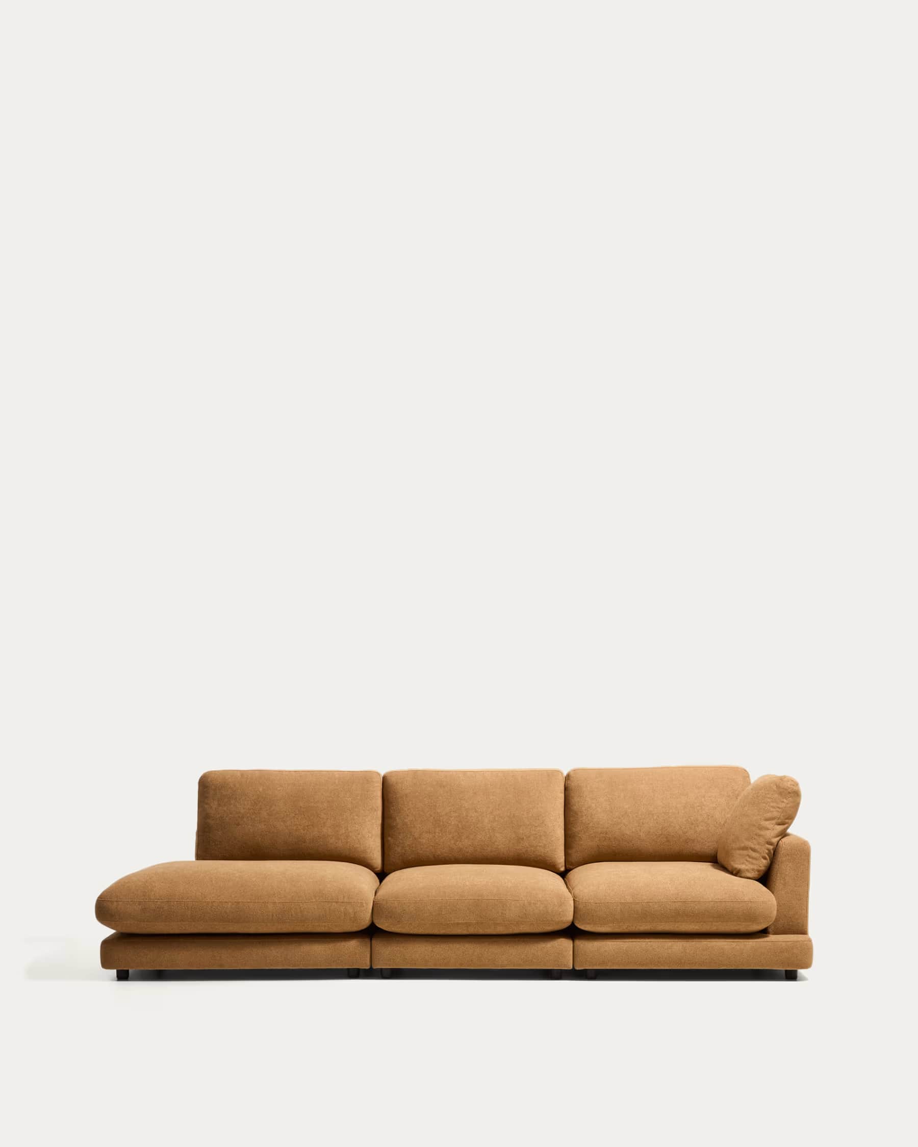 A contemporary, low-profile modular sectional sofa in a warm, textured brown fabric. It consists of… — free SKP 3D model