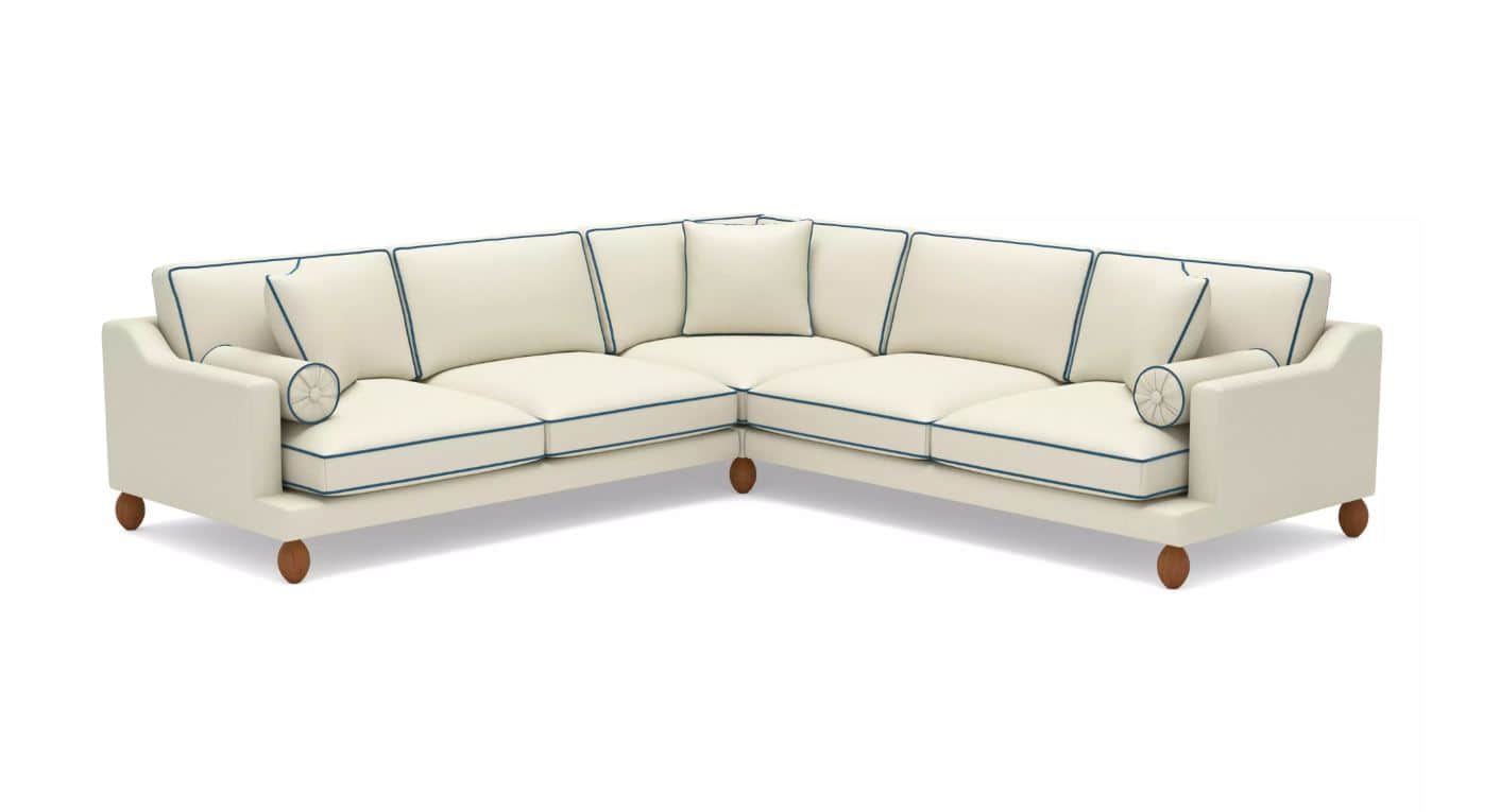 A sectional sofa with a corner configuration. It features a light-colored upholstery with contrastin… — 3D model