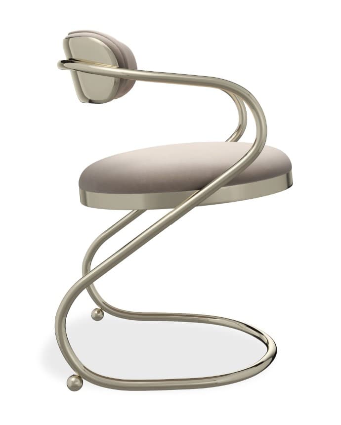 A contemporary accent chair featuring a sinuous tubular metal frame and upholstered round seat and backrest. — 3D model