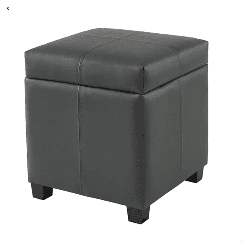 A square, dark gray upholstered ottoman featuring a removable top for storage. The exterior is cover… — free OBJ 3D model