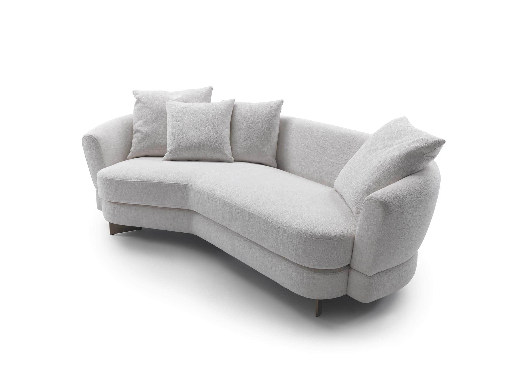 A modern, curved sofa with a chaise lounge section. It features a textured, light-colored upholstery… — free GLTF 3D model