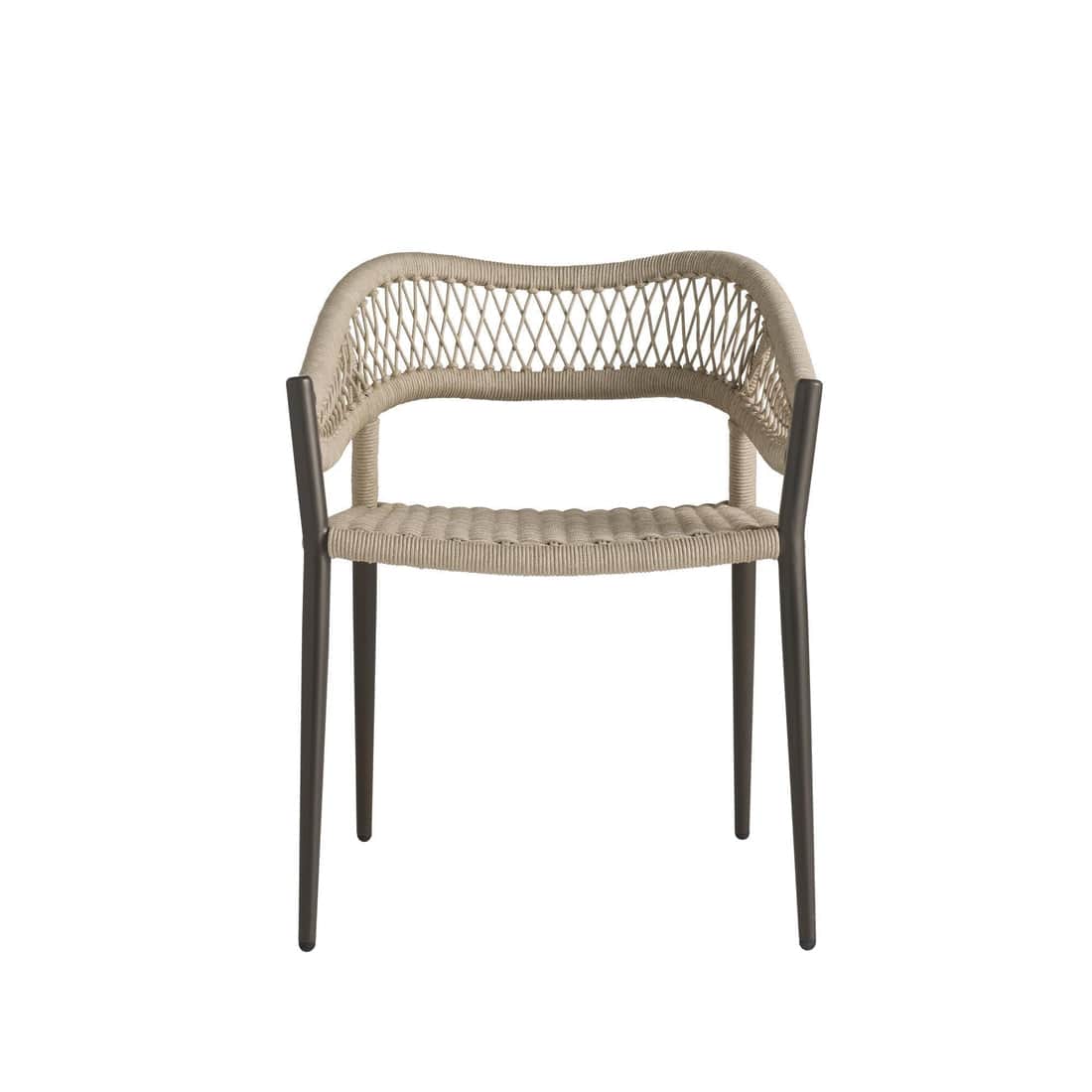 A modern armchair featuring a woven rope seat and backrest, supported by a dark, slender metal frame… — free OBJ 3D model