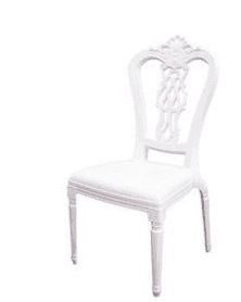 A white, ornate chair featuring an intricately carved backrest and an upholstered seat, consistent w… — free GLB 3D model