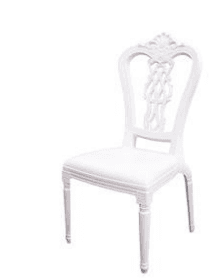 A white, ornate chair featuring an intricately carved backrest and an upholstered seat, consistent with Rococo Revival styling. — 3D model