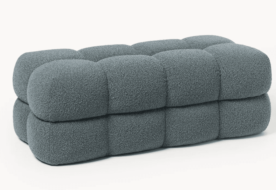 A contemporary, rectangular bench featuring deeply tufted, rounded segments upholstered in a texture… — 3D model