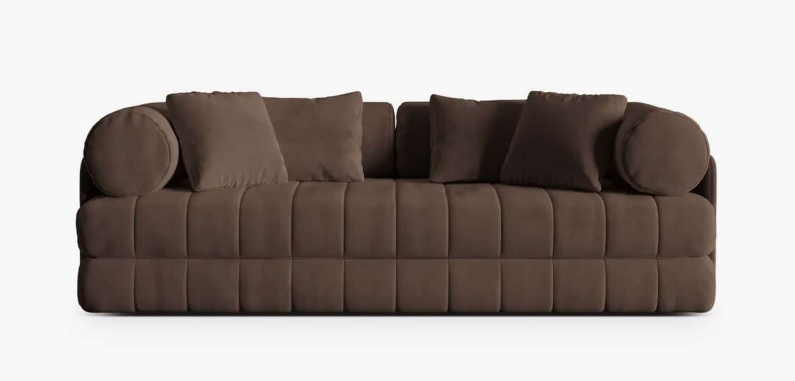 A generously proportioned sofa with a plush, upholstered frame. The seat and back are segmented into… — free GLTF 3D model