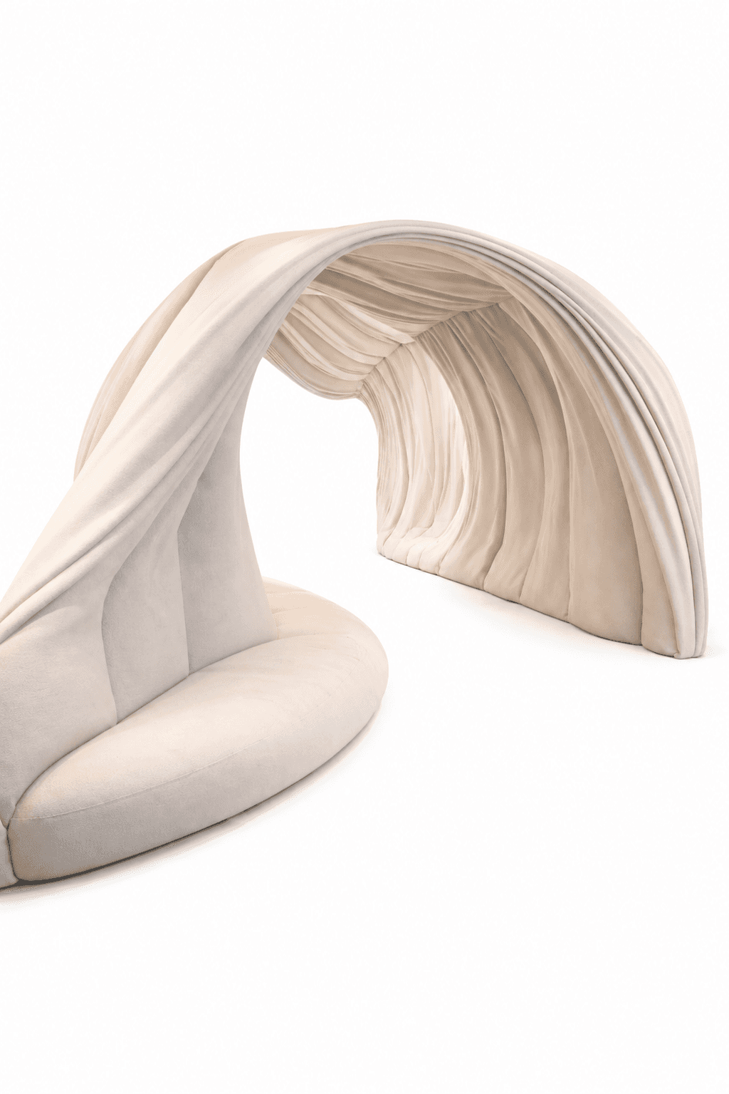 A uniquely designed sofa with a flowing, organic shape. It features a low-profile, curved seating ar… — 3D model