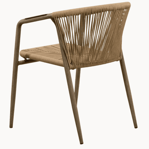 An armchair with a natural wood frame and a seat and backrest crafted from tightly woven rope. The c… — 3D model