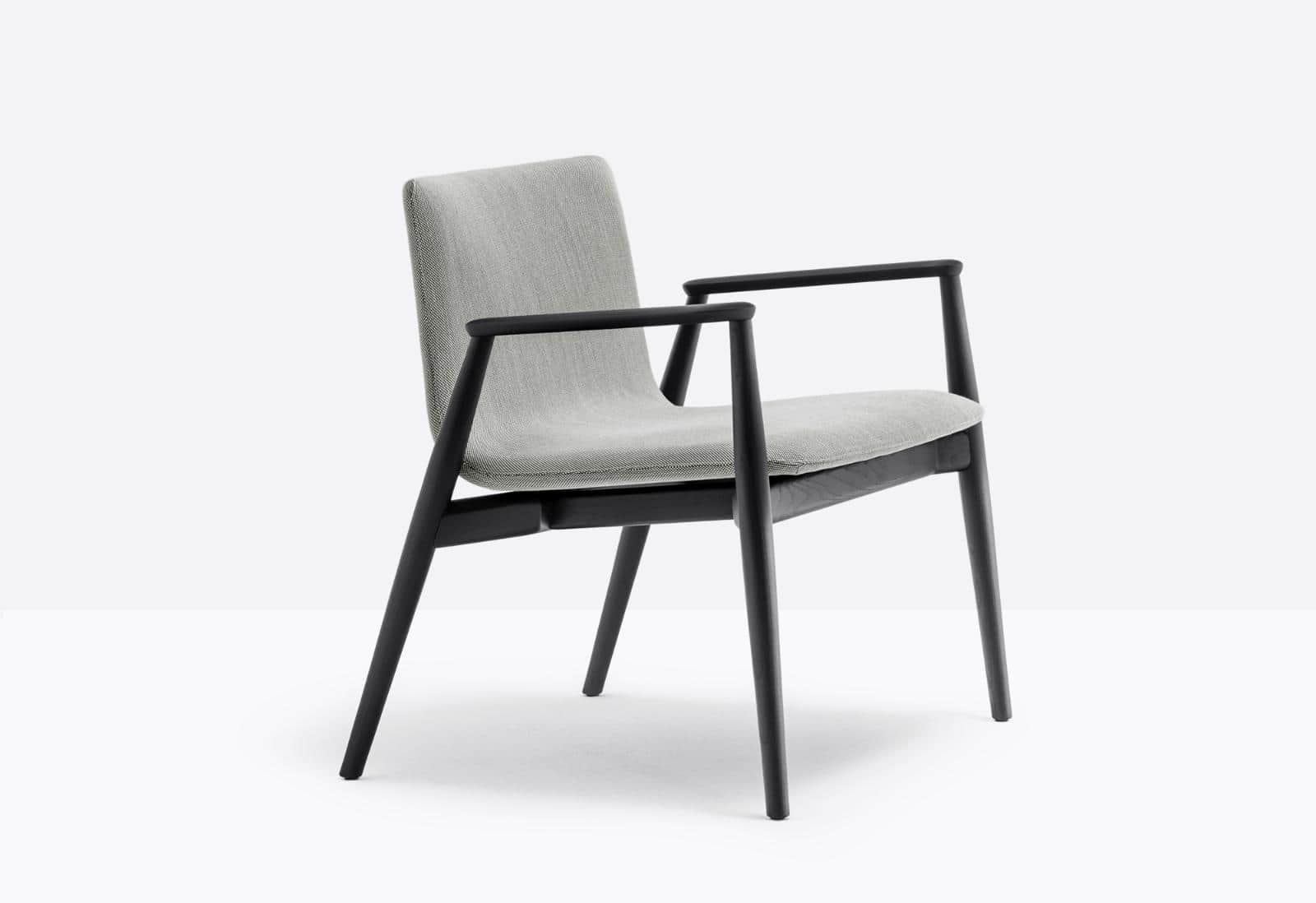 A modern armchair with a minimalist design. The frame is constructed from dark wood, featuring taper… — free OBJ 3D model
