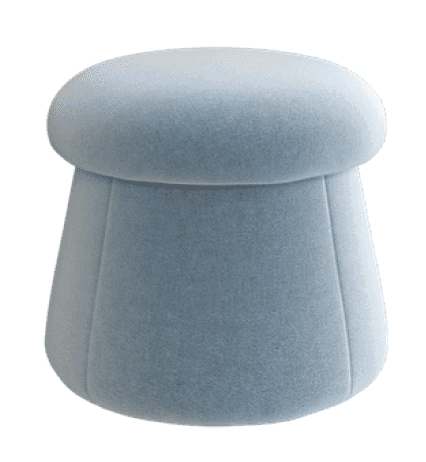 A light blue, plush ottoman with a rounded top and a flared, cylindrical base. The surface appears t… — 3D model