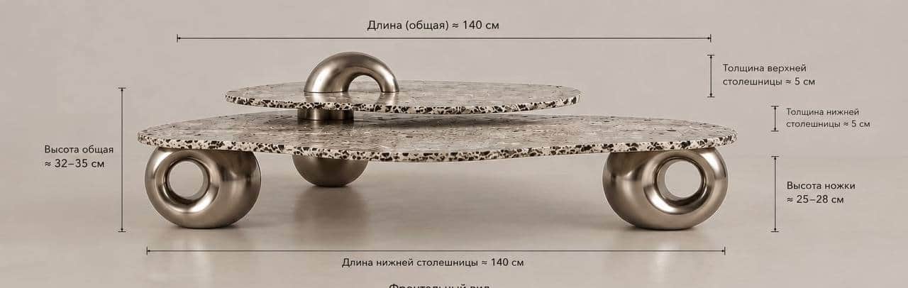 A modern, two-tiered decorative object featuring irregularly shaped platforms made of a light grey,… — 3D model