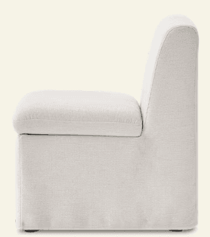 A modern, upholstered armless modular chair unit, depicted in a light, neutral fabric. It features a deep seat cushion and a high backrest, both generously padded. The base is fully upholstered, creating a seamless, floor-standing appearance. The design emphasizes comfort and a minimalist aesthetic, suitable for contemporary interiors. — 3D model