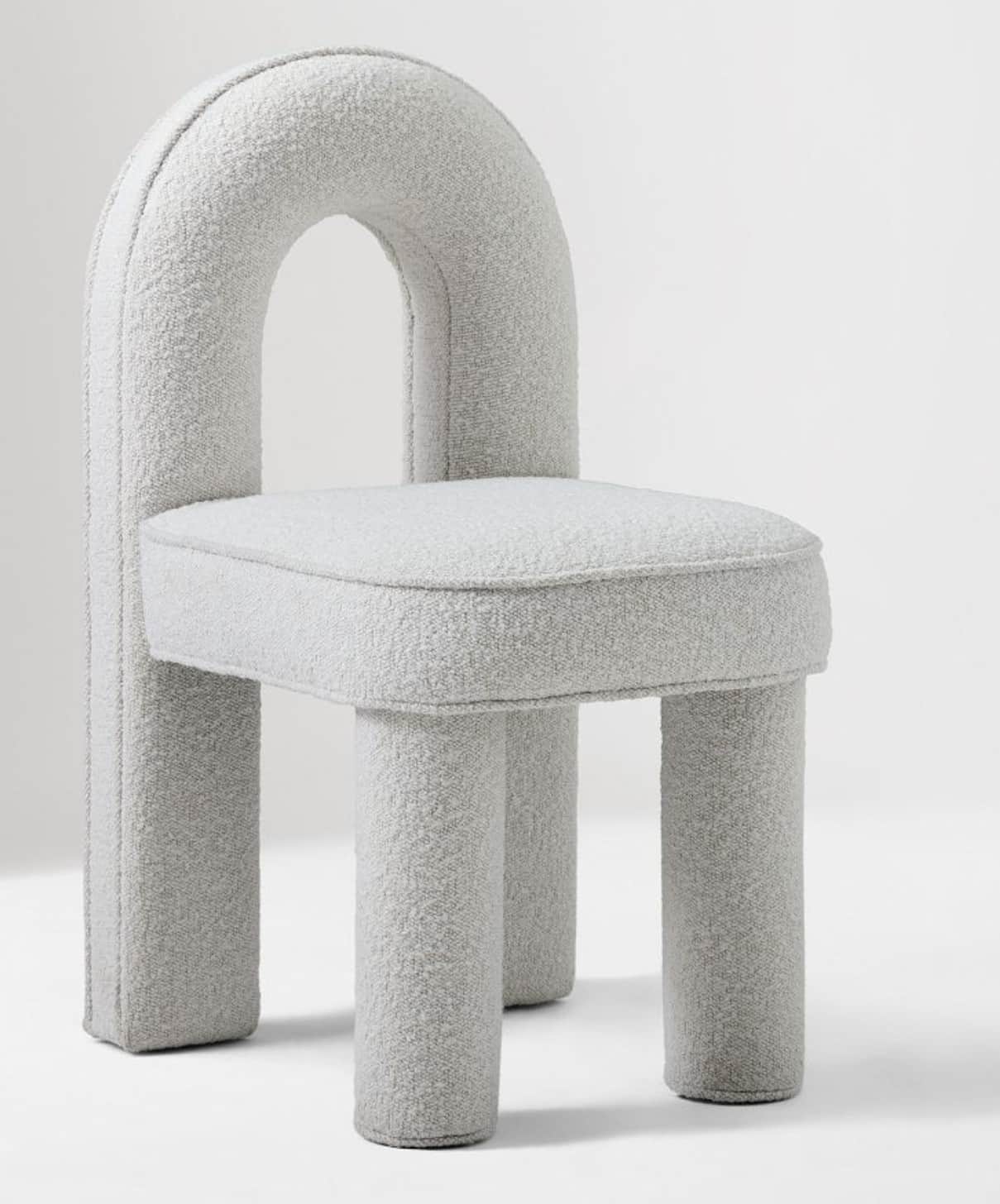 A contemporary chair featuring a distinctive arched backrest and a square seat, all fully upholstere… — free OBJ 3D model