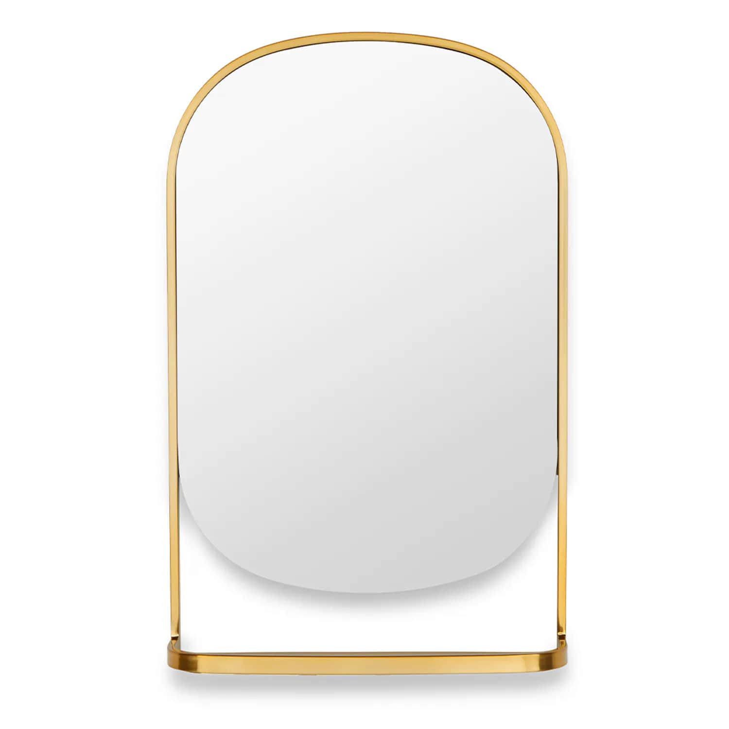 A tall, rectangular wall mirror featuring an arched top and a slender, polished gold-toned metal fra… — 3D model