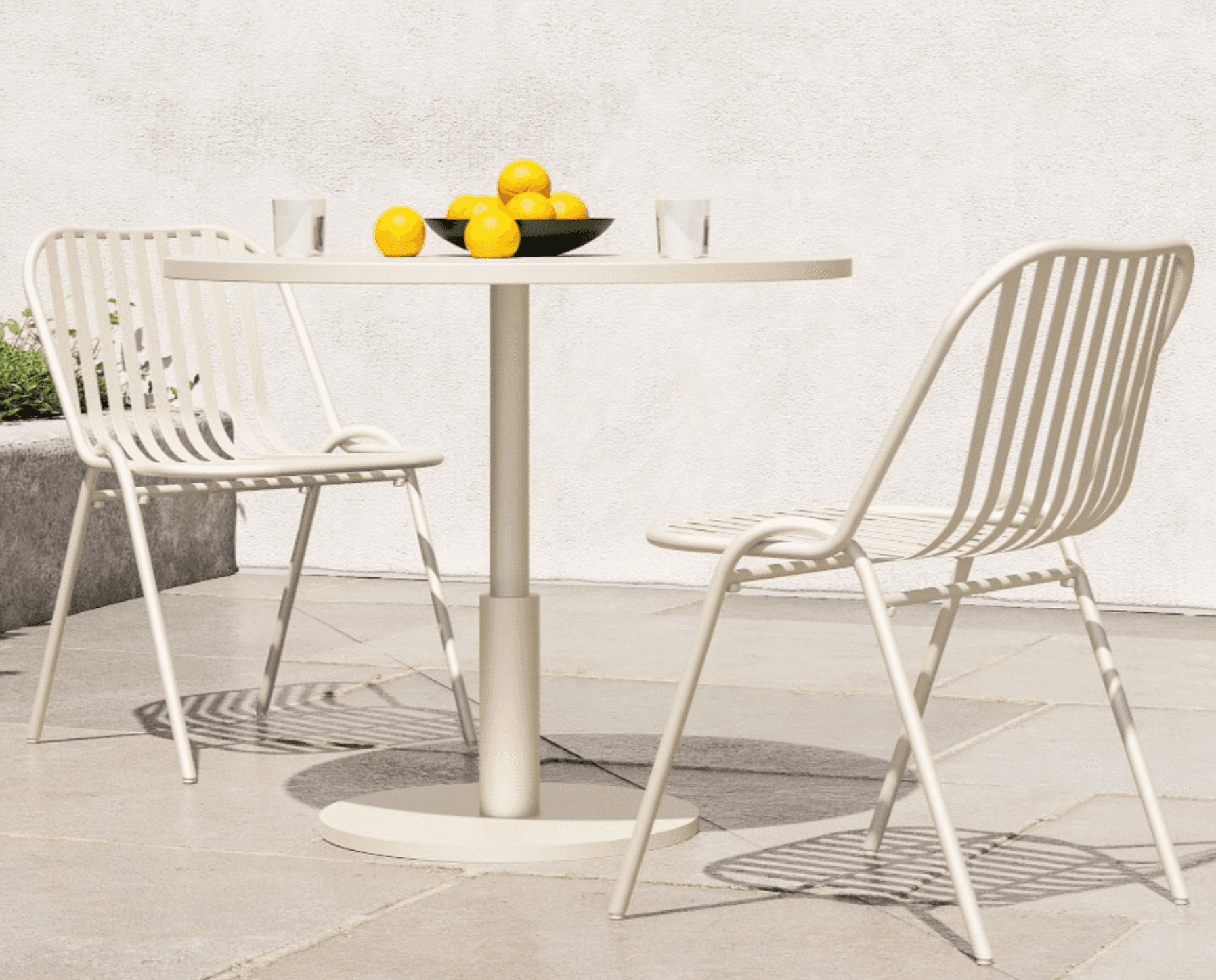 A modern dining set comprising a round table with a pedestal base and a matching chair. The chair fe… — 3D model
