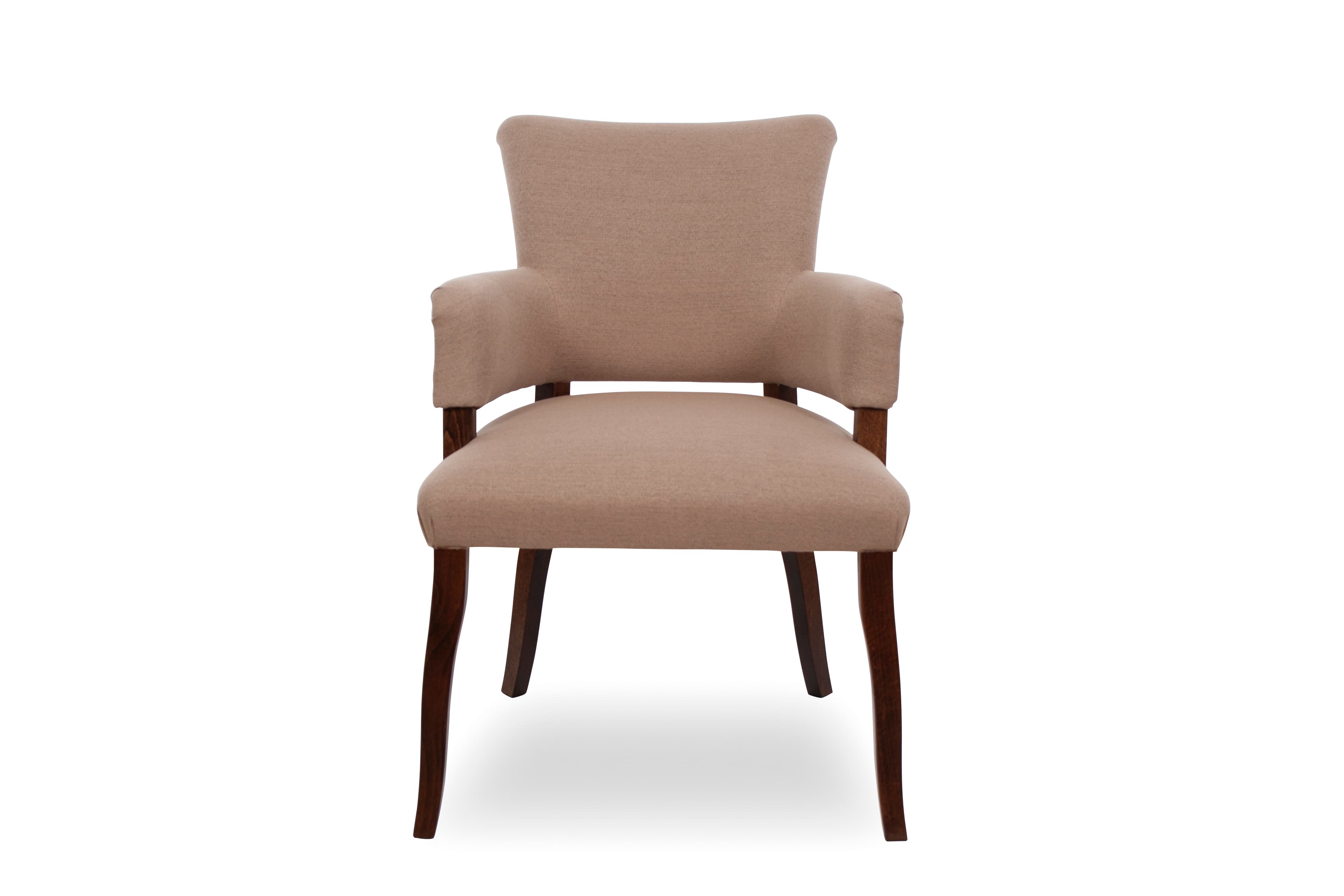 A fully upholstered armchair with a high back and arms. The chair has a tailored fabric finish and appears to be supported by wooden legs. The overall design suggests a modern yet classic aesthetic. — 3D model
