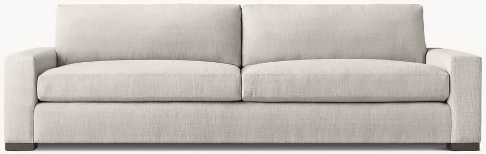 A contemporary two-seater sofa upholstered in a light beige, textured fabric. It features clean line… — 3D model