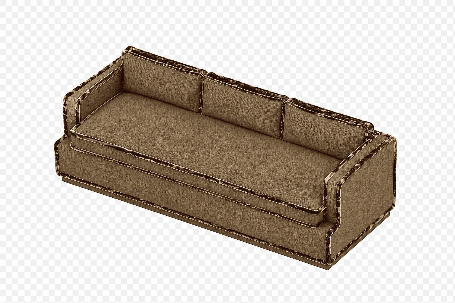 A three-seater sofa with a rectilinear design. It features a boxy frame with a relatively low profil… — free OBJ 3D model