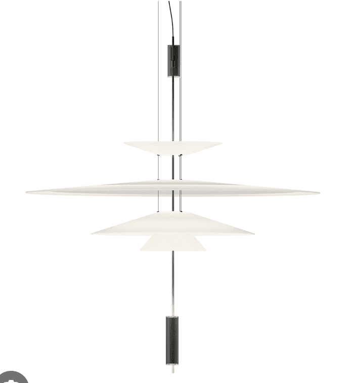 A modern pendant light featuring multiple tiers of white, translucent diffusers suspended from a cen… — 3D model