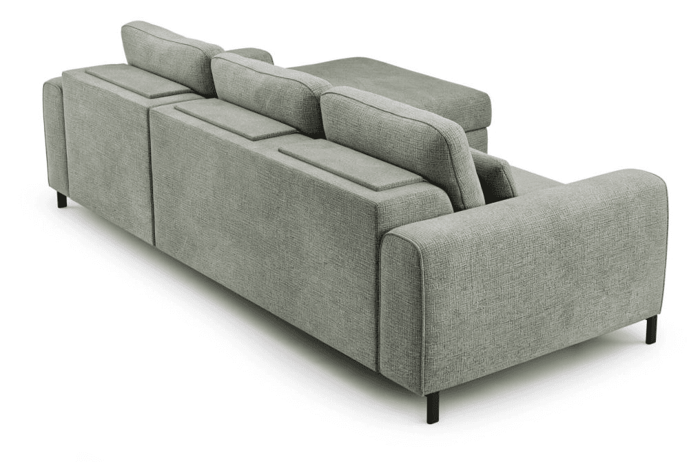 A modern, modular sofa with a textured fabric upholstery. It features clean lines, rectangular armre… — 3D model