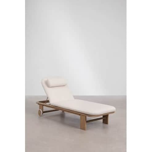 A chaise lounge with a wooden frame and a padded, upholstered cushion. It features an adjustable bac… — 3D model