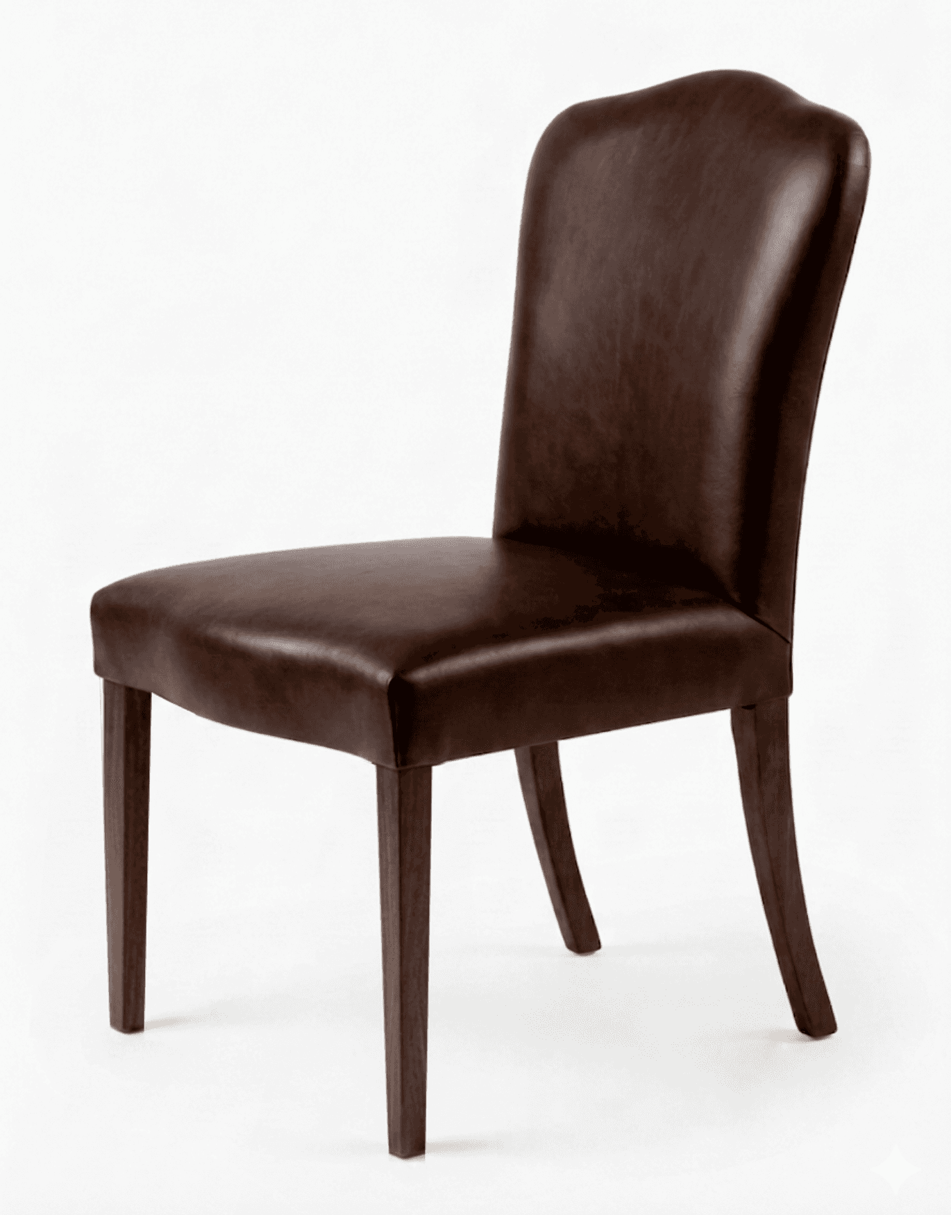 A dark brown leather upholstered side chair with a curved backrest. The chair has four wooden legs,… — 3D model