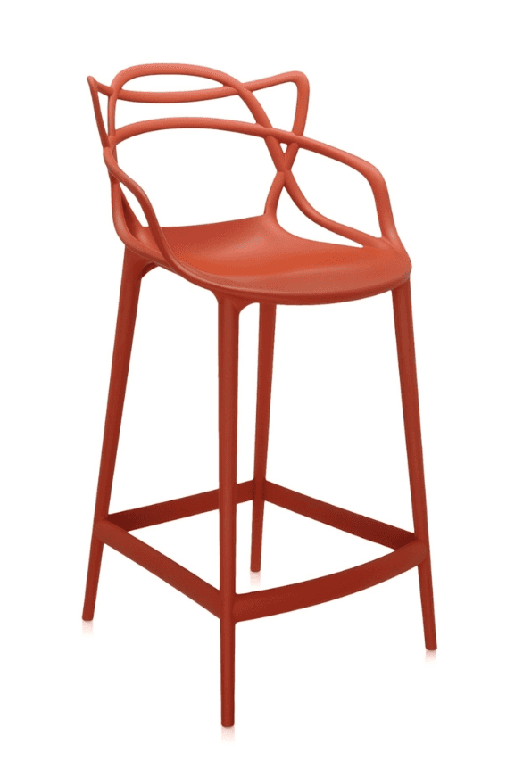 A high-backed bar stool with integrated armrests, made from a single molded piece of polymer in a te… — 3D model
