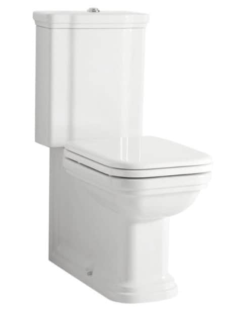 A white ceramic toilet with a modern, square-edged design. It features a cistern mounted on top of t… — 3D model