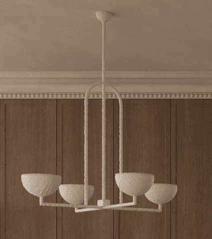 A modern four-light chandelier featuring a textured, light beige finish. The design includes an arch… — 3D model