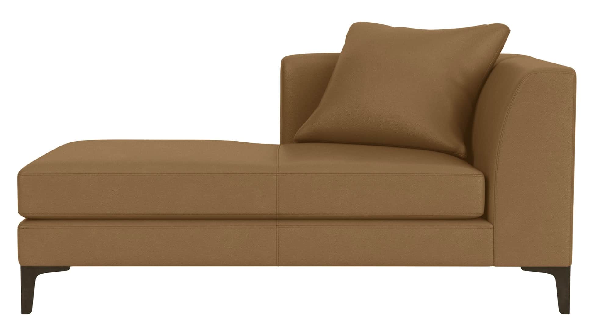 A modern right-arm chaise lounge upholstered in camel-colored leather, featuring a clean-lined silho… — 3D model