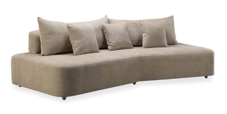 An armless modern sofa featuring a distinctive curved silhouette, upholstered in a textured beige fa… — 3D model