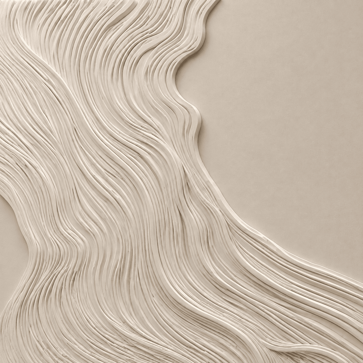 A square panel featuring a three-dimensional relief sculpture with flowing, organic, wave-like lines… — 3D model