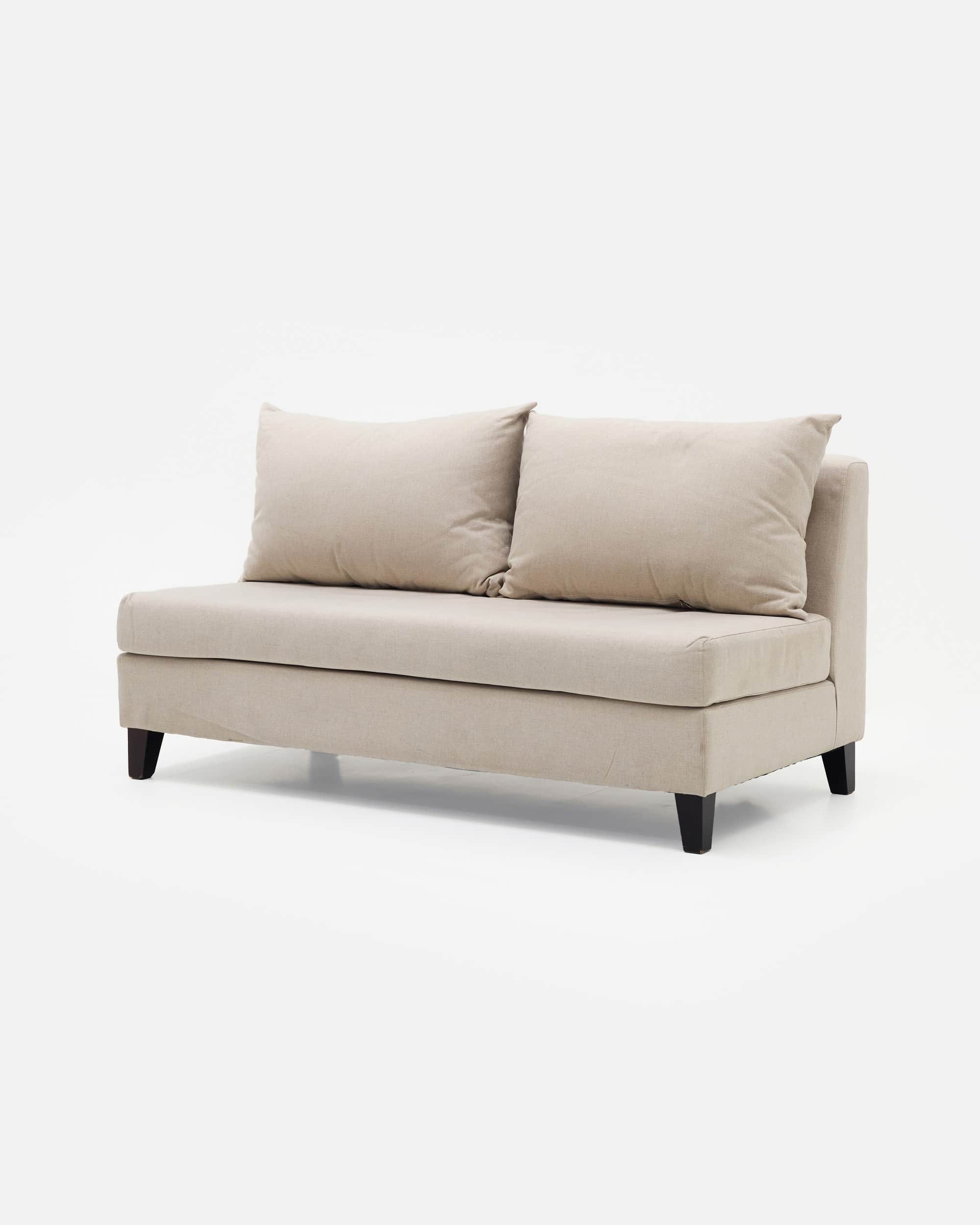 A contemporary, armless two-seater loveseat upholstered in a light beige fabric, featuring two loose… — free STL 3D model