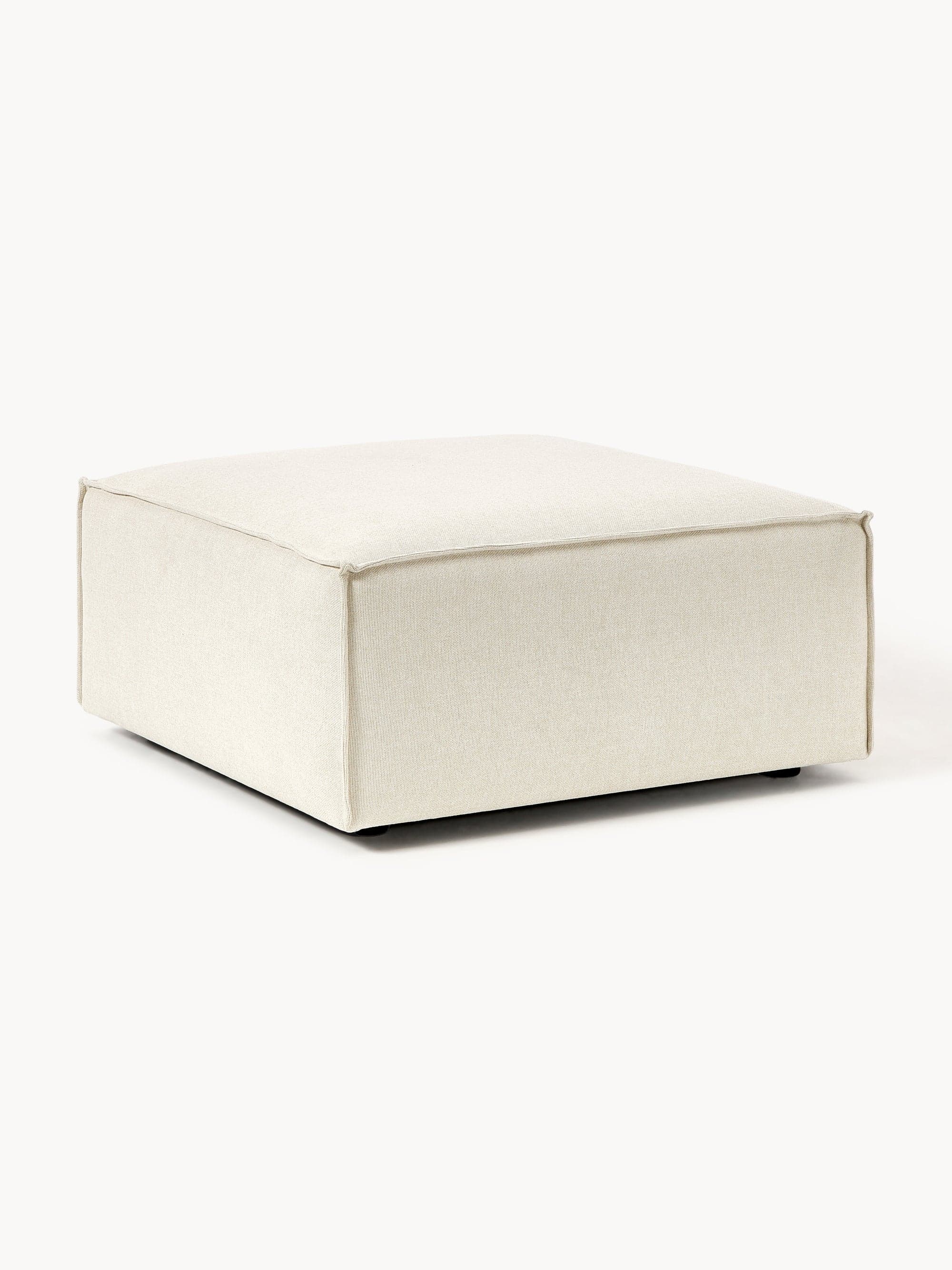 A rectangular ottoman with a low profile and clean lines. The upholstery appears to be a textured fabric, and the piece is supported by a subtle base or legs, barely visible at the bottom. — 3D model