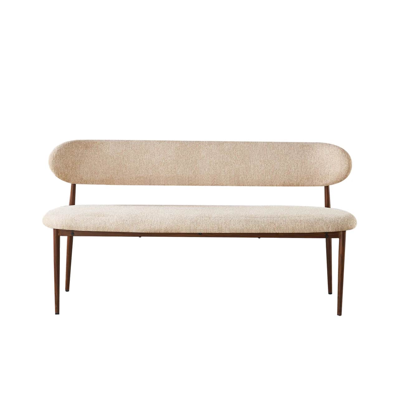 A contemporary upholstered bench featuring a rectangular seat and an elongated, asymmetrical backres… — 3D model