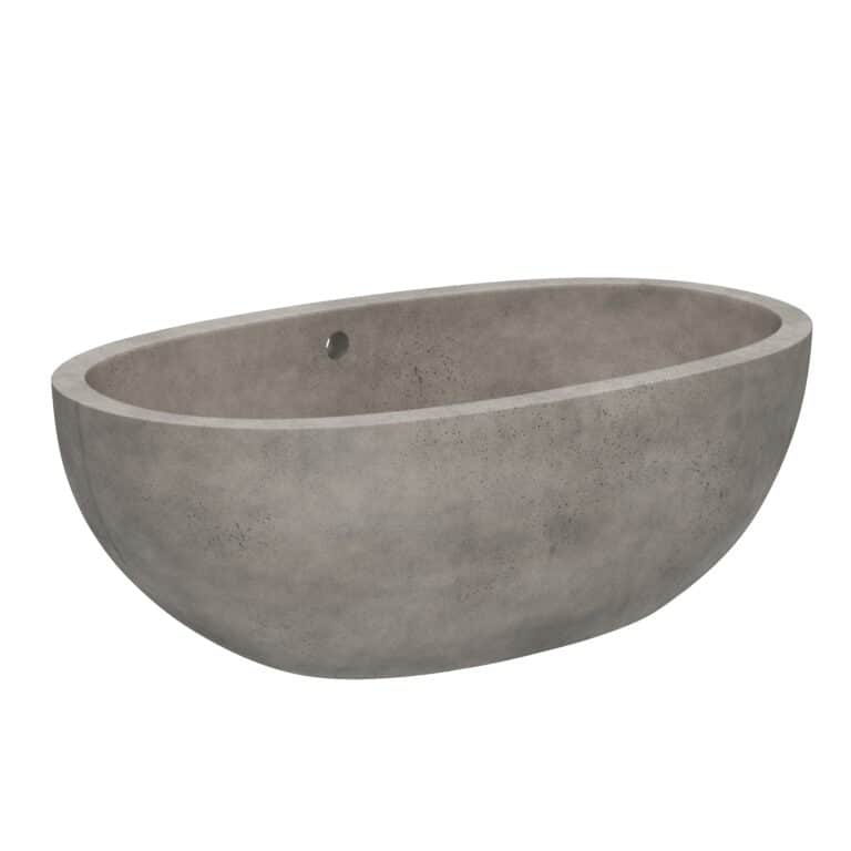 A freestanding bathtub with an oval shape and a smooth, matte finish. It features a consistent gray… — 3D model