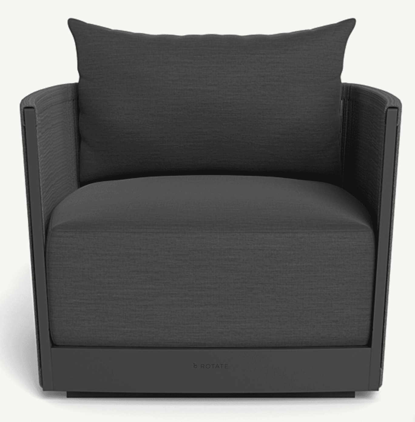 A contemporary upholstered lounge chair featuring a boxy silhouette with dark grey fabric cushions and a structured, dark-finished frame. — 3D model