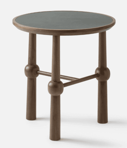 A small, contemporary accent table crafted from dark-toned walnut wood, featuring a circular tableto… — free OBJ 3D model