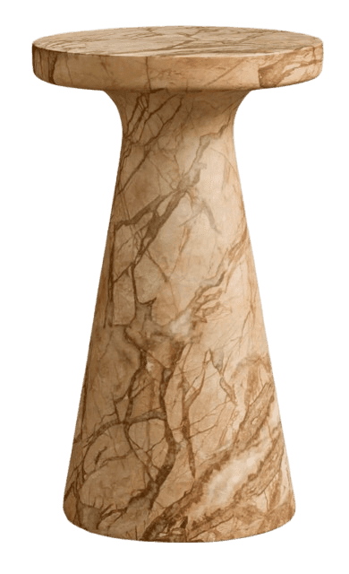 A small, round pedestal table crafted entirely from natural marble, featuring a flared base and prom… — 3D model