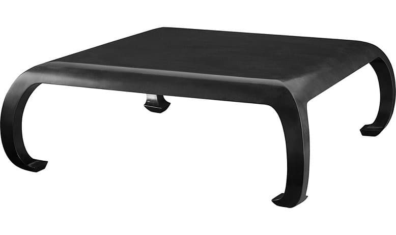 A modern, square coffee table with a continuous, curved silhouette. The table features a thick, rounded top that seamlessly flows into four downward-curving legs, terminating in flat, angular feet. The overall design is minimalist and sculptural. — 3D model