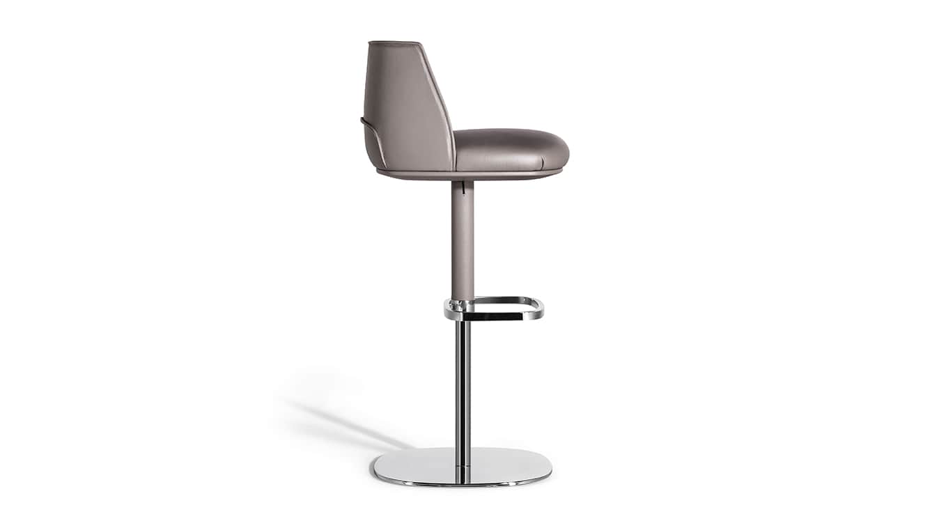 A modern bar stool featuring a padded, upholstered seat and a supportive backrest. It has an adjusta… — 3D model