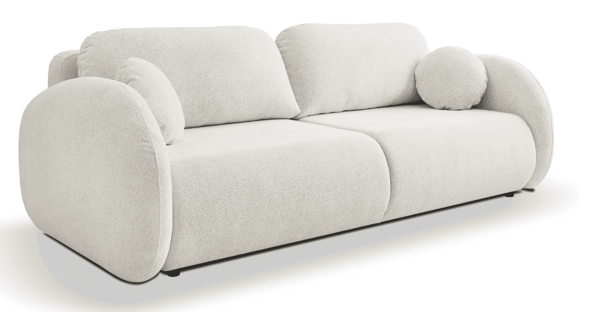 A modern two-seater sofa upholstered in an off-white or cream boucle fabric, featuring a distinctive… — free GLTF 3D model