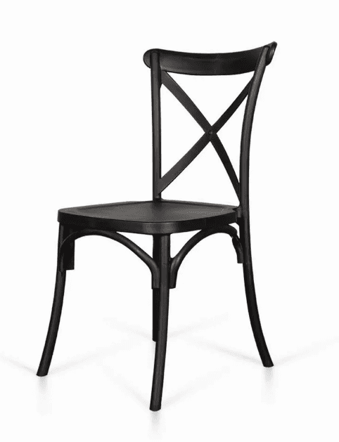 A black bentwood-style dining chair featuring a distinctive cross-back design, a contoured seat, and… — 3D model