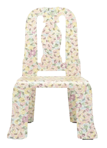 A single chair with a distinctly decorative pattern. The chair features a high, arched back with two… — free GLTF 3D model