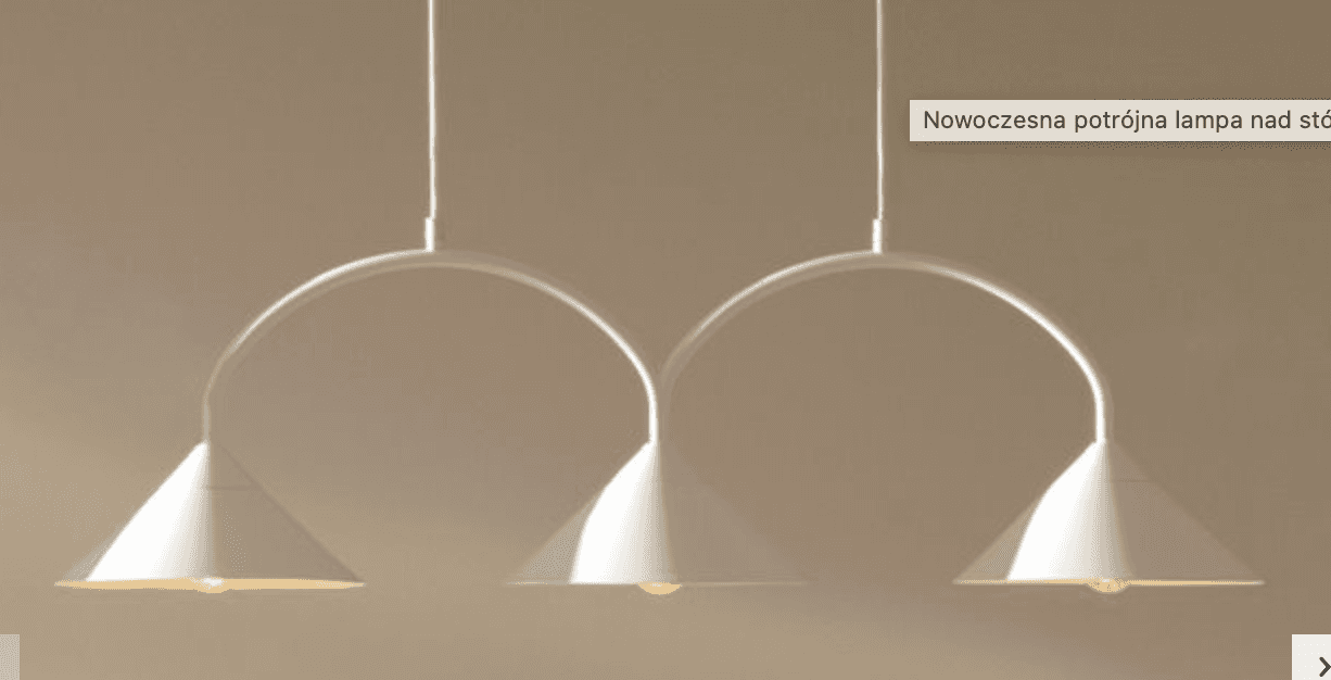 A modern triple pendant light fixture featuring three conical white shades. Each shade is suspended… — 3D model