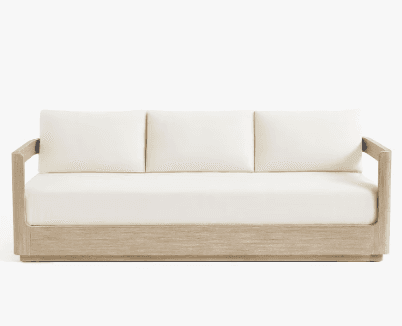 A three-seater sofa with a light wood frame and off-white cushions. The frame has a clean, minimalis… — 3D model