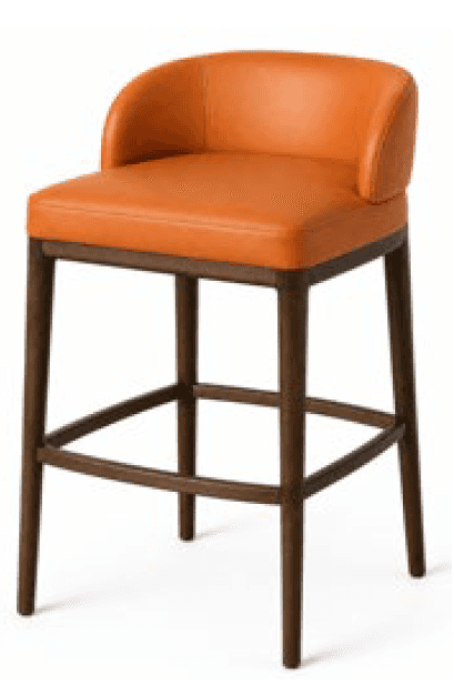 A contemporary bar stool featuring an orange upholstered seat and integrated backrest with subtle ar… — 3D model