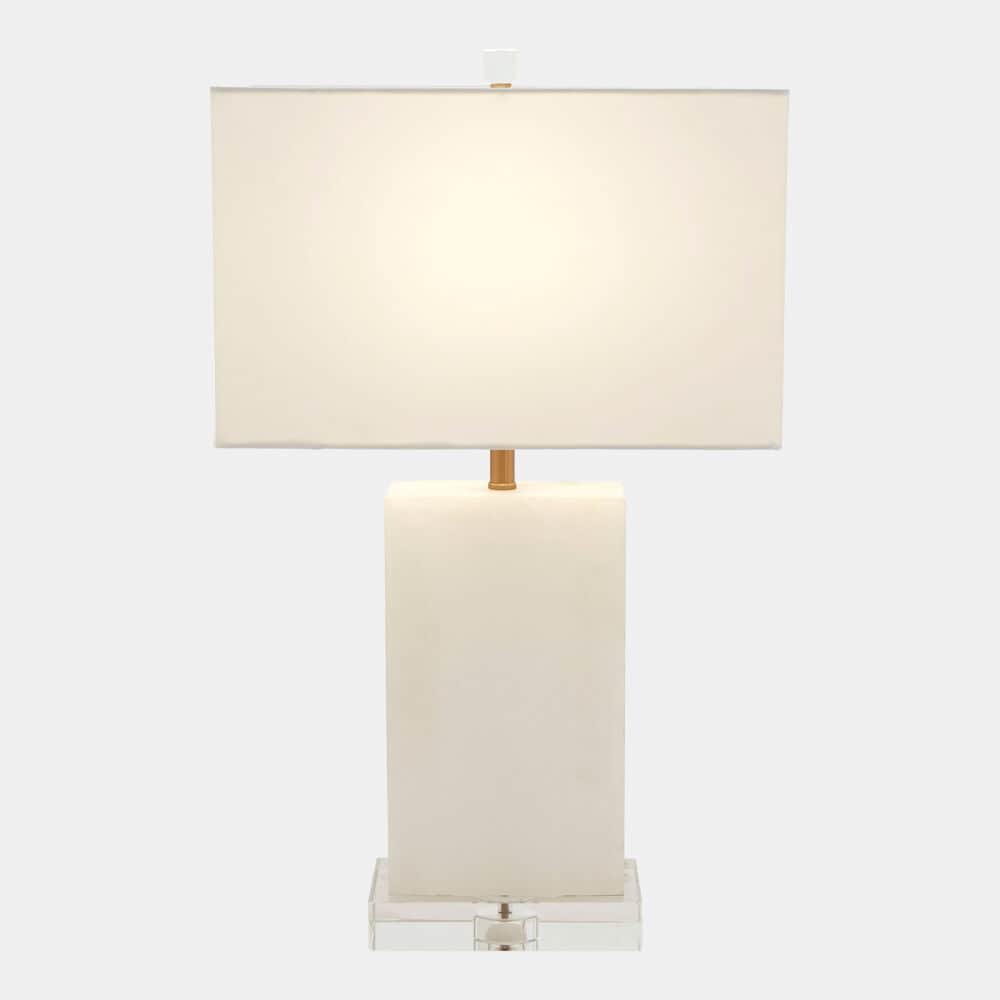 A modern table lamp with a rectangular shade and a rectangular base. The base of the lamp is translu… — 3D model